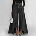 Women's Long Hem Solid Color Casual Faux Denim Print Button Straight Leg Pants New Arrival_ecoleips.com