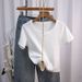 Women's Ribbed Short Sleeve T-Shirt round Neck Comfortable Base Layer Top Versatile New Spring/Summer Autumn Style_ecoleips.com