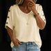Women's Casual Loose T-Shirt U-Neck Cotton Linen Button Top American Style New_ecoleips.com
