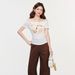 Purely Alluring Apricot Lace Short-Sleeve T-Shirt For Women, 2026 Summer Printed Ruched Waist-Cinching Off-Shoulder Top_ecoleips.com