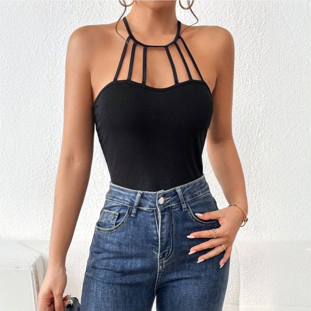 Voya Women's Fashion Street Style Hanging Neck T-shirt 2026 Spring/summer New Style Sexy Backless Slimming Short Top_ecoleips.com