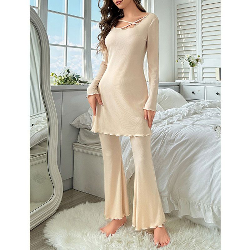 Temperament Medium And Long Long-sleeved Pajamas Women's Suit Spring And Autumn New Comfortable Loungewear_ecoleips.com