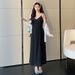 Autumn New Korean Fashion Cardigan + Strap 2-Piece Maternity Dress_ecoleips.com