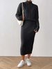 Elegant Solid Color Women's Outfit - High Neck Pullover Sweater & Bodycon Pencil Skirt Two-Piece Set_ecoleips.com
