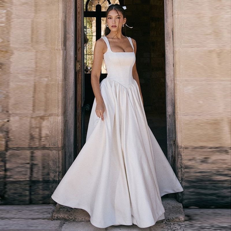 Summer Fashion Backless Elegant Slim Fit Long Dress for Women Solid Color European And American Style 2025 New Cross Border Wholesale_ecoleips.com