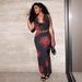 Sexy Print Halter Neck Open Back Top Slim Hip Wrapped Skirt Two Piece Dress Set Women Summer Party Outfit_ecoleips.com