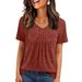 Women's V-Neck Short Sleeve T-Shirt Relaxed Casual Blouse With Ruching Detail In Soft Colors Comfortable Relaxed Fit_ecoleips.com
