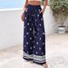 Women's Bohemian Print Wide Leg Pants High Waist Lace-Up Trousers Spring Summer England Style Fashion Polyester_ecoleips.com