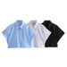 Summer New European And American Style Loose Short Pocket Decoration Poplin Shirt_ecoleips.com