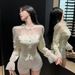 Vintage Mesh Patchwork Lace Polka Dot Shirt Short Top And Shorts Women's 2025 Fall/Winter New French Style Outfit_ecoleips.com