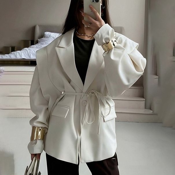 Women's High-End 2026 Spring Autumn European And American Fashion Elegant Commuter Waist-Tied With Shoulder Pads Blazer_ecoleips.com