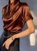 Elegant Satin Short Sleeve Shirt Top for Women Versatile Independent Website Style Spring/Summer Regular Fit England Fashion_ecoleips.com