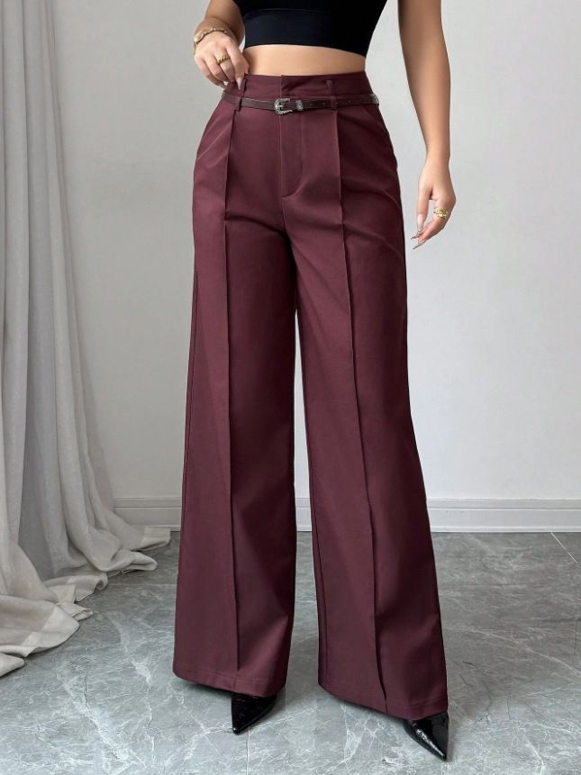 High-Waisted Straight Leg Trousers – Women's Office Pants With Stretch (Black/Grey/Coffee/Burgundy/Olive/Light Blue, S-XXL)_ecoleips.com
