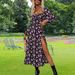 Women Stylish Casual Dress Long Sleeve Square Neck Design With Fashion Print & Chic Bottom Slit Detail_ecoleips.com