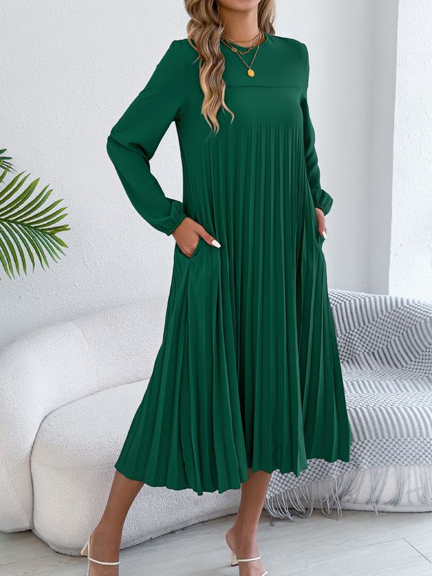 Real Shot Of 2026 Spring/summer European And American Solid Color V-neck Long-sleeve Sexy Slit Dress,_ecoleips.com