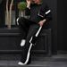 Women's Casual Contrast Color Long Sleeve Top And Wide Leg Pants Two-Piece Set, Comfortable Knit Loungewear, Daily Streetwear Outfit_ecoleips.com