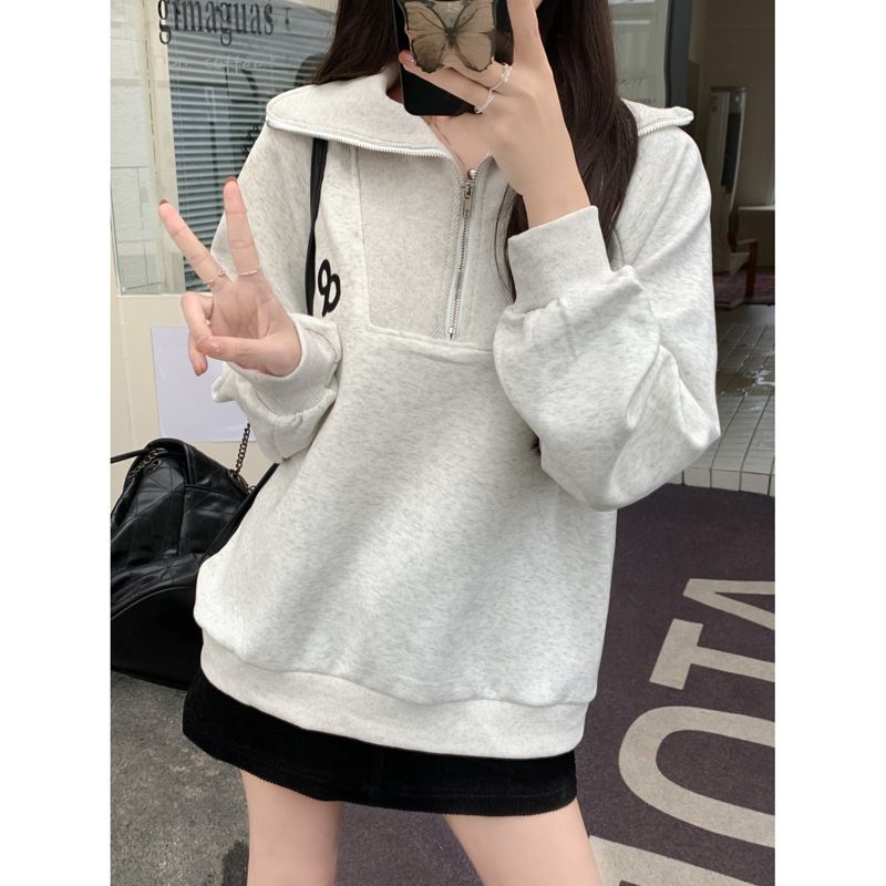 Real Shot Of Foreign Trade Women's Half-zip Polo Collar Long-sleeve Sweatshirt, Spring And Autumn Thin Loose-fitting_ecoleips.com