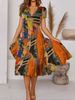 Summer Long Skirt Casual V-Neck Bohemian Short-Sleeved Dress_ecoleips.com