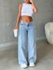European And American Foreign Trade Women's Clothing Cross-Border Retro Draped Jeans Summer High Waist Wide Leg Loose_ecoleips.com