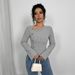 Voya Women's Mature T-shirt With Intellectual Style, Elegant Slim Fit, Long Sleeved Short Top_ecoleips.com