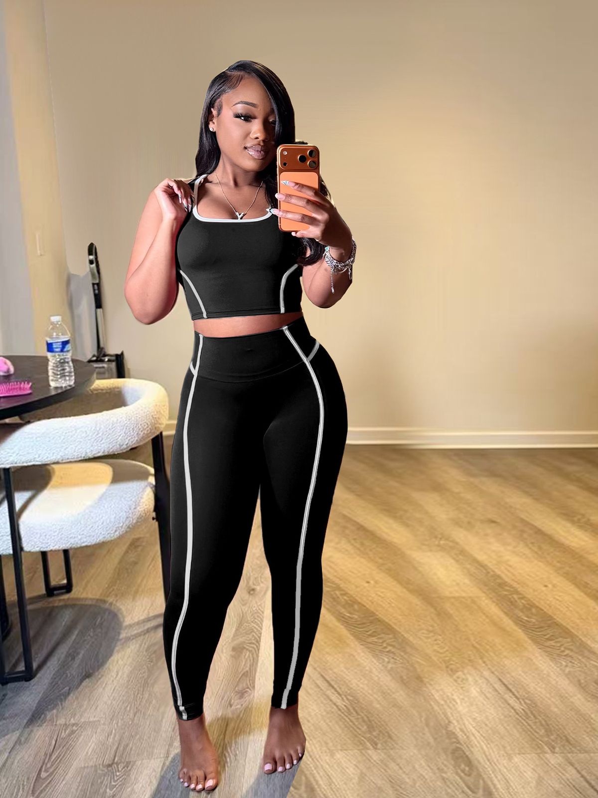 Women's Color Block High-Waisted Yoga Suit Two Piece Fashion Casual Sports Vest Set_ecoleips.com
