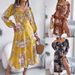 2026 Spring/Summer European And American Sexy Tie-Neck Floral Long-Sleeve Slit Dress Independent Cross-Border Women's_ecoleips.com