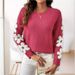 Floral Jacquard Knit Sweater – Women's Elegant Crewneck Pullover (S-L, Long Sleeve, Nylon Blend, Violet/Army Green/Light Grey/Rose)_ecoleips.com