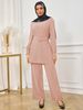 Middle Eastern Abayas Women's Elegant Two Piece Suit Draped Shirt And Fitted Wide Leg Trousers Muslim Fashion_ecoleips.com