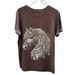 Women's Heavy Duty Rhinestone Horse Head Pattern T-Shirt Round Neck Short Sleeve Loose Fit Versatile Fashionable Top New Retro Design_ecoleips.com