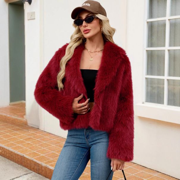 Women's Faux Fur Coat Elegant Shawl Collar Long Sleeve Jacket – Soft & Warm Winter Outerwear For Office & Casual_ecoleips.com