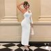 Women's Clothing One Shoulder Oblique Collar Long Sleeved Dress Autumn Women's Fashion Sexy Hollow Long Skirt_ecoleips.com