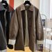 Elegant Casual Loose Jacket For Women, New Spring Korean Style Fashion Striped Leather Coat_ecoleips.com