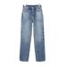 CE Straight-leg Jeans For Women, Blue, High-waisted, Loose, Slimming, Casual, Wide-leg, European And American Style, New_ecoleips.com