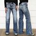 Women's Washed Stretch mid Rise Casual Straight Leg Jeans Versatile Fashionable Cotton Denim for Spring/Autumn Summer_ecoleips.com