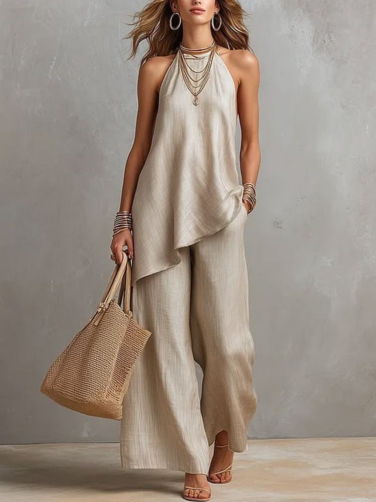 Women's Casual Round Neck Tank Top And Long Pants Lounge Set - Soft Comfortable Two Piece Outfit_ecoleips.com