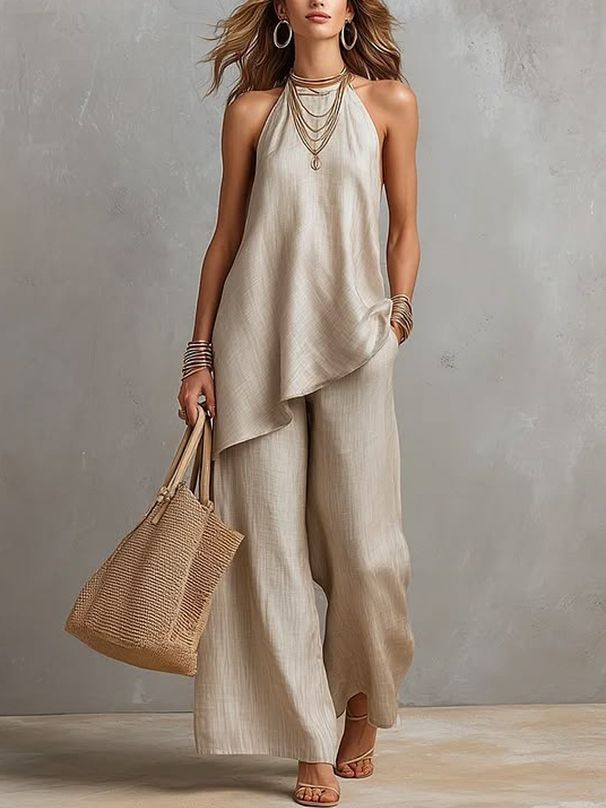 Women's Casual Round Neck Tank Top And Long Pants Lounge Set - Soft Comfortable Two Piece Outfit_ecoleips.com