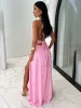 TARUXY Halter Backless Maxi Dress For Women Lace Up Plunge Higt Waist Split Sexy Holiday Long Dress Elegant Club Party Vestidos_ecoleips.com