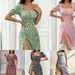 Women's Spring/Summer Puff Sleeve Slit Midi Dress French Square Neck Daisy Floral Print Bohemian Style Casual Dress_ecoleips.com