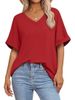 Women's Summer Casual V Neck T-Shirt Loose Short Sleeve Top European American Style_ecoleips.com