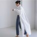 Women's Oversized Shirt Dress With Asymmetrical Slit Long Sleeve Casual Button Down Tunic Top, Lightweight Linen Blend Open Front Cover Up_ecoleips.com