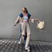 New High Street Design Splicing Sports Suit Hooded Cardigan Drawstring Ripped Button Trousers Two-piece Set Women_ecoleips.com