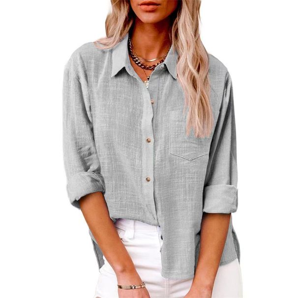Aria Basics Aria Basics 24 European And American Cross-border Foreign Trade New Women's Shirt, Casual Solid Color Pocket Slit Button_ecoleips.com