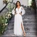 Women's Clothing Elegant V Neck Backless Long Sleeved Slit Slim Fit Ladies Solid Color Dress_ecoleips.com