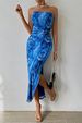 2024 European American Foreign Trade Cross-border Women's Clothing Shein Strapless Dress With Slit Hem And_ecoleips.com