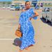 Summer New European And American Women's Printed Dress Slant Shoulder Mid-sleeve Loose Sexy Long Dress_ecoleips.com