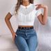 Real Shot Of Spring/summer Casual Hollow-out Twisted Short-sleeve Knit Vacation Crop Top, Cross-border Women's_ecoleips.com