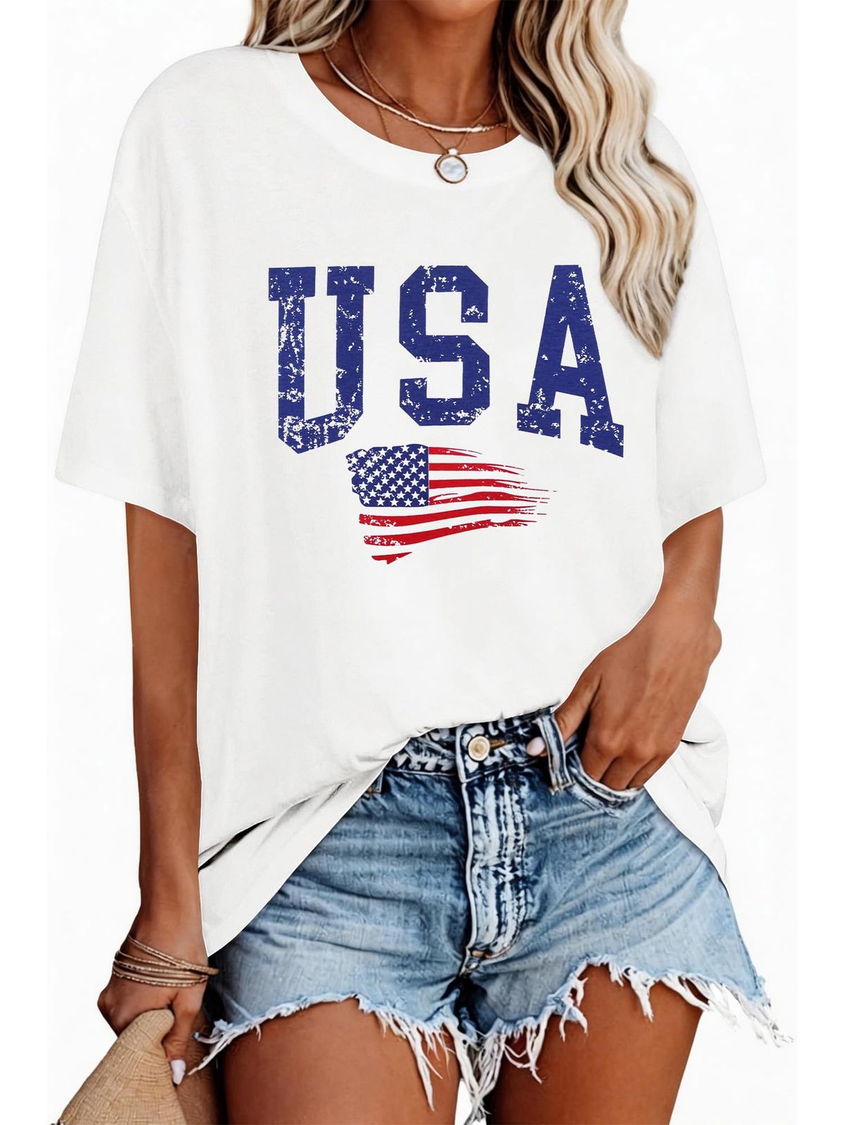 4th Of July Outfits For Women USA Patriotic Shirts For Women Short Sleeve Red White And Blue Shirts American Flag Summer Tops_ecoleips.com