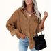 Women's Corduroy Shirt Jacket – Vintage Rivet Pocket Overshirt With British Style (S-XXL, Green/Brown)_ecoleips.com