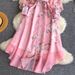 Floral Print Dress – Elegant Long Sleeve A-Line Dress With Belted Waist & Peekaboo Cutouts Breathable Structure_ecoleips.com