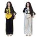 American Style Women's Fashion Two Piece Suit Color Blocking Letter Print Short Sleeves Stripes Loose Fit Wide Leg Pants Summer_ecoleips.com